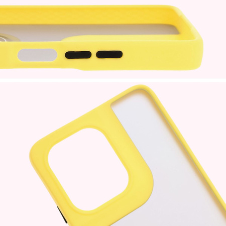 Etui z uchwytem na palec Bizon Case Hybrid Ring do Motorola Moto G75 5G, przydymione z żółtą ramką