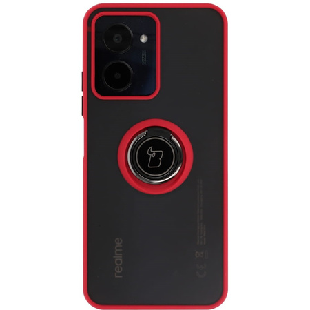 Etui z uchwytem na palec Bizon Case Hybrid Ring do Realme C33 / C30 / Narzo 50i Prime, przydymione z czerwoną ramką