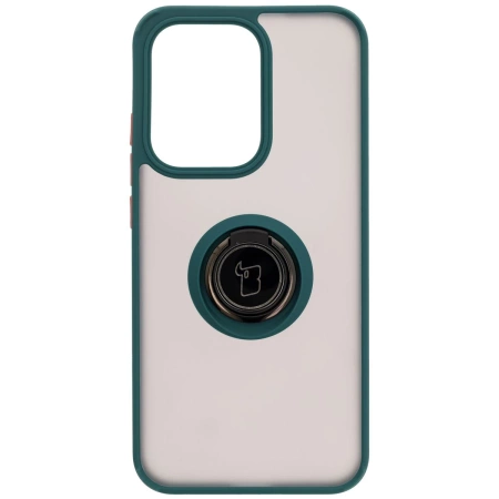 Etui z uchwytem na palec Bizon Case Hybrid Ring do Oppo Reno13, przydymione z ciemnozieloną ramką