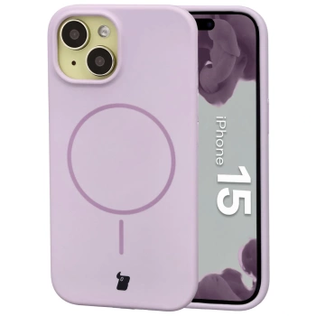 Silikonowe etui z pierścieniem magnetycznym Bizon Soft Case Magnetic do iPhone 15, jasnofioletowe