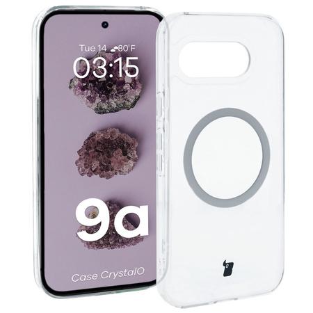 Etui z pierścieniem magnetycznym Bizon Case CrystalO do Google Pixel 9a, przezroczyste