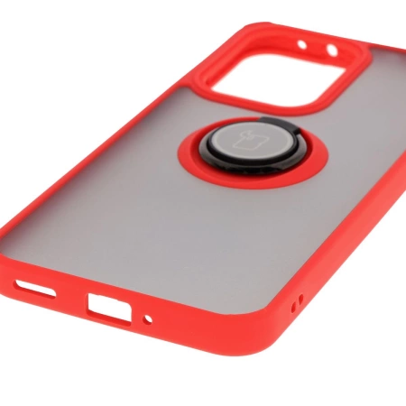 Etui z uchwytem na palec Bizon Case Hybrid Ring do Oppo Reno13 Pro, przydymione z czerwoną ramką