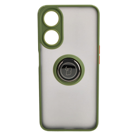 Etui z uchwytem na palec Bizon Case Hybrid Ring do Oppo A78 5G, przydymione z zieloną ramką