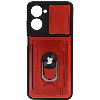 Etui Bizon Case Camshield Card Slot Ring do Realme 10 4G, czerwone