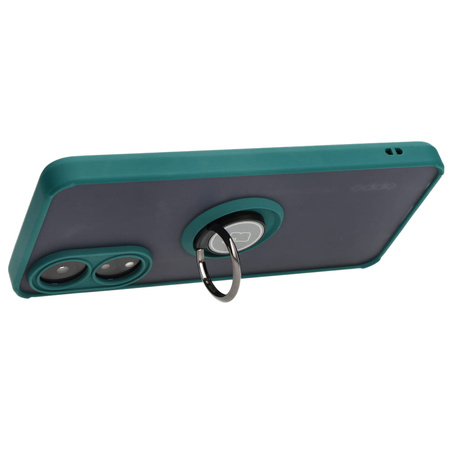 Etui z uchwytem na palec Bizon Case Hybrid Ring do Oppo A78 4G, przydymione z ciemnozieloną ramką