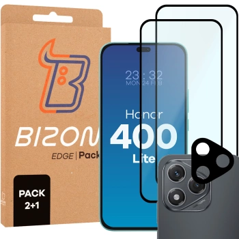 2x Szkło + szybka na aparat Bizon Edge 2 Pack do Honor 400 Lite