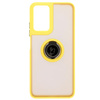 Etui z uchwytem na palec Bizon Case Hybrid Ring do Motorola Moto G35 5G, przydymione z żółtą ramką