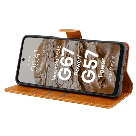 Etui z klapką Bizon Case Pocket do Motorola Moto G57 Power / G67 Power, brązowe