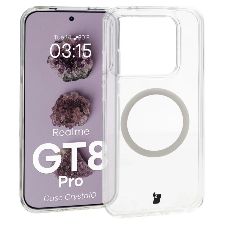 Etui z pierścieniem magnetycznym Bizon Case CrystalO do Realme GT 8 Pro, przezroczyste