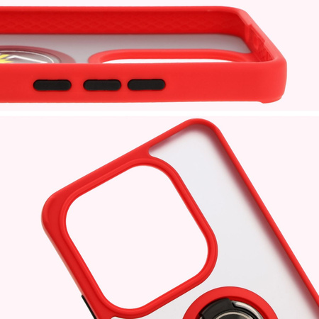 Etui z uchwytem na palec Bizon Case Hybrid Ring do Xiaomi Redmi Note 14 4G, przydymione z czerwoną ramką