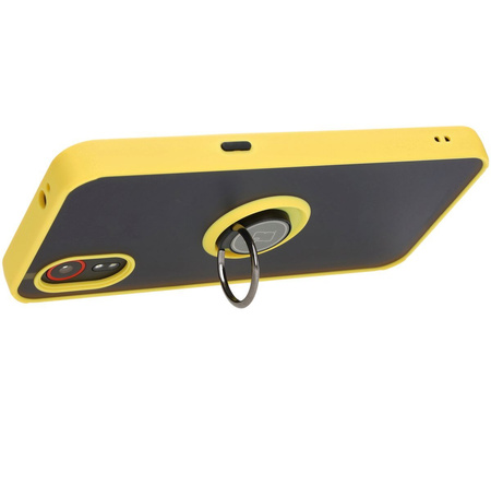 Etui z uchwytem na palec Bizon Case Hybrid Ring do Galaxy Xcover7, przydymione z żółtą ramką