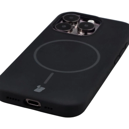 Silikonowe etui z pierścieniem magnetycznym Bizon Soft Case Magnetic do iPhone 15 Pro, czarne