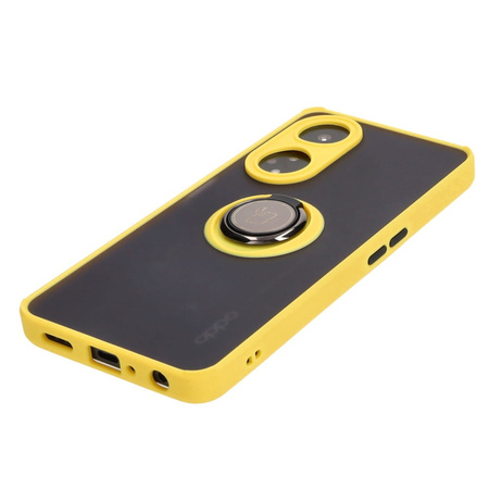 Etui z uchwytem na palec Bizon Case Hybrid Ring do Oppo A98 5G, przydymione z żółtą ramką