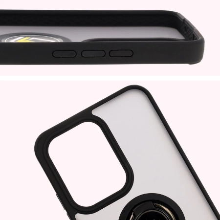 Etui z uchwytem na palec Bizon Case Hybrid Ring do Oppo Reno13 Pro, przydymione z czarną ramką