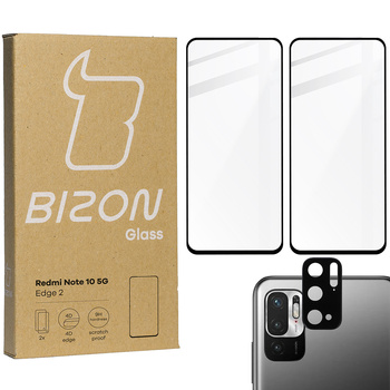 Szkło hartowane Bizon Glass Edge - 2 sztuki + ochrona na obiektyw, Xiaomi Redmi Note 10 5G, czarne