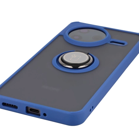 Etui z uchwytem na palec Bizon Case Hybrid Ring do Xiaomi POCO F7 Pro, przydymione z granatową ramką