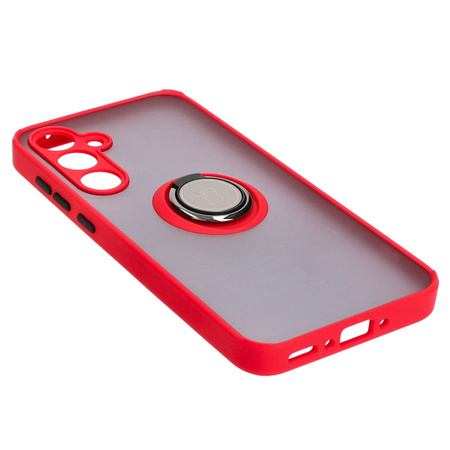Etui z uchwytem na palec Bizon Case Hybrid Ring do Galaxy A35 5G, przydymione z czerwoną ramką