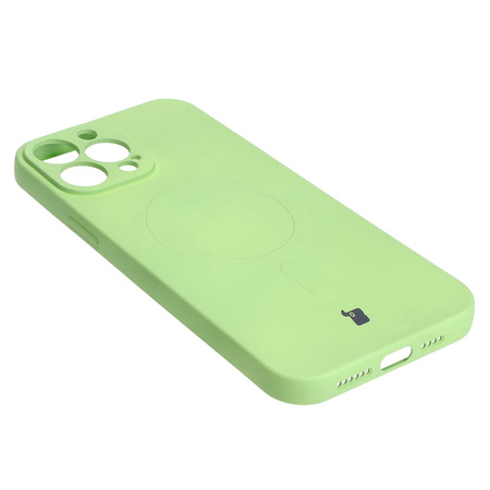 Etui silikonowe z pierścieniem magnetycznym Bizon Case Silicone Magnetic do iPhone 13 Pro Max, jasnozielone