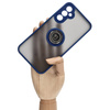 Etui z uchwytem na palec Bizon Case Hybrid Ring do Galaxy A34 5G, przydymione z granatową ramką