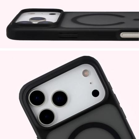 Etui z pierścieniem magnetycznym Bizon Case MatteO do iPhone 17 Pro Max, przydymione-czarne