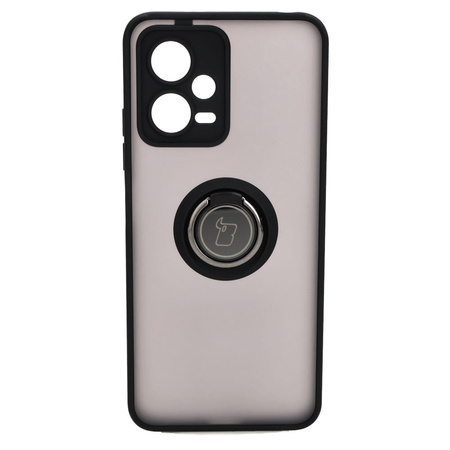 Etui z uchwytem na palec Bizon Case Hybrid Ring do Xiaomi Poco X5 / Redmi Note 12 5G, przydymione z czarną ramką