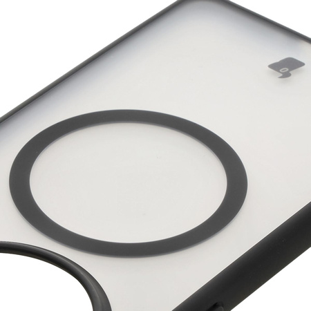 Etui z pierścieniem magnetycznym Bizon Case MatteO do OnePlus 13R, półprzezroczyste z czarną ramką