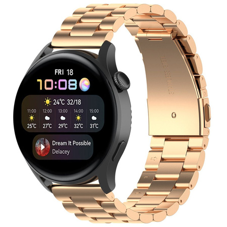 Pasek ze stali nierdzewnej do smartwatcha, Bizon Strap Watch Aura, Quick Release 18 mm, różowozłoty