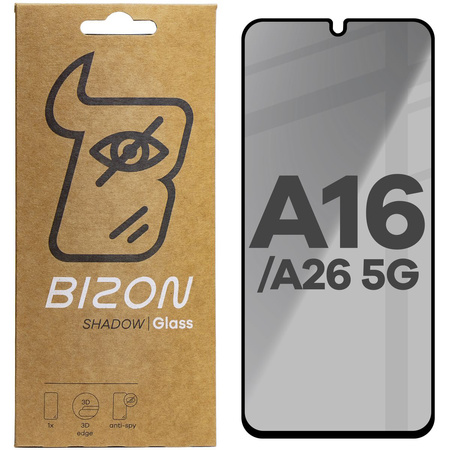 Prywatyzujące szkło hartowane Bizon Glass Edge Shadow do Galaxy A26 5G/A16 4G/5G, przyciemniane z czarną ramką