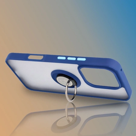 Etui z uchwytem na palec Bizon Case Hybrid Ring do Honor 400 Lite, przydymione z granatową ramką