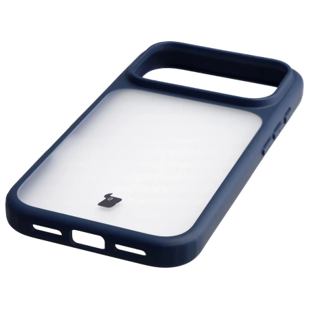 Etui Bizon Case Angelo do iPhone 17 Pro, półprzezroczyste z granatową ramką