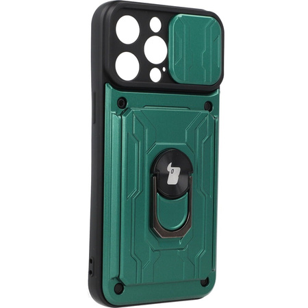 Etui Bizon Case Camshield Card Slot Ring do iPhone 14 Pro Max, zielone