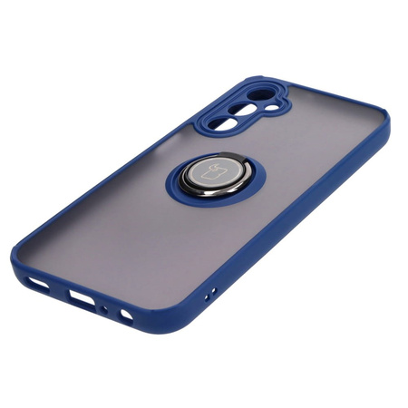 Etui z uchwytem na palec Bizon Case Hybrid Ring do Galaxy A24 4G, przydymione z granatową ramką