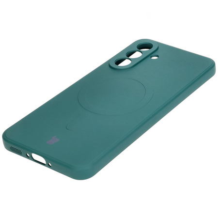Silikonowe etui z pierścieniem magnetycznym Bizon Case Silicone Magnetic Sq do Galaxy A36 5G, ciemnozielone