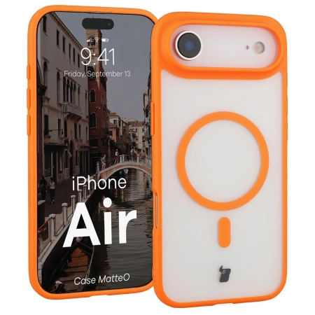 Etui z pierścieniem magnetycznym Bizon Case MatteO do iPhone Air, przydymione-pomarańczowe