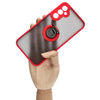 Etui z uchwytem na palec Bizon Case Hybrid Ring do Galaxy A34 5G, przydymione z czerwoną ramką
