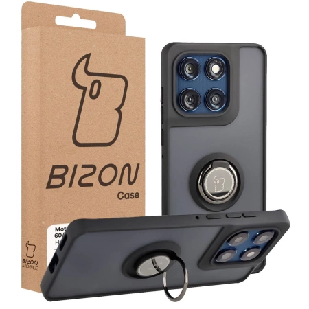 Etui z uchwytem na palec Bizon Case Hybrid Ring do Google Pixel 10 / 10 Pro, przydymione z czarną ramką