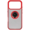 Etui z uchwytem na palec Bizon Case Hybrid Ring do iPhone 17 Pro, przydymione z czerwoną ramką