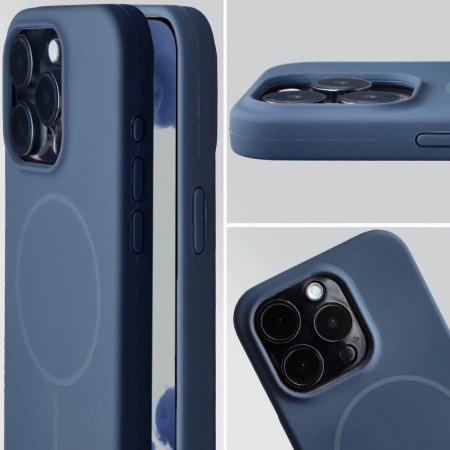 Silikonowe etui z pierścieniem magnetycznym Bizon Soft Case Magnetic do iPhone 15 Pro, granatowe