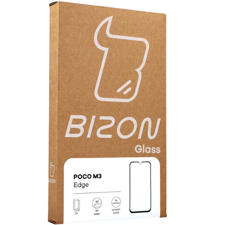 Szkło hartowane Bizon Glass Edge - 2 sztuki + ochrona na obiektyw,  Xiaomi Poco M3, czarne