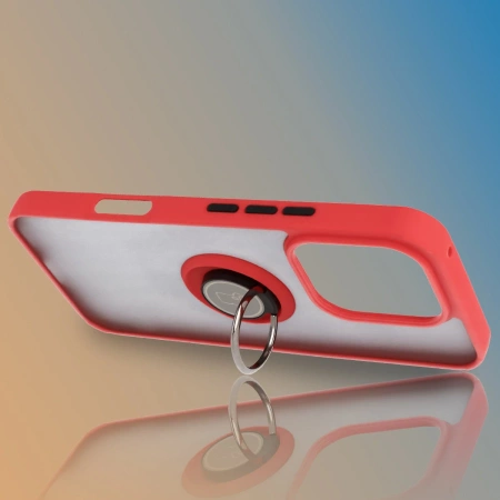 Etui z uchwytem na palec Bizon Case Hybrid Ring do Honor 400 Lite, przydymione z czerwoną ramką