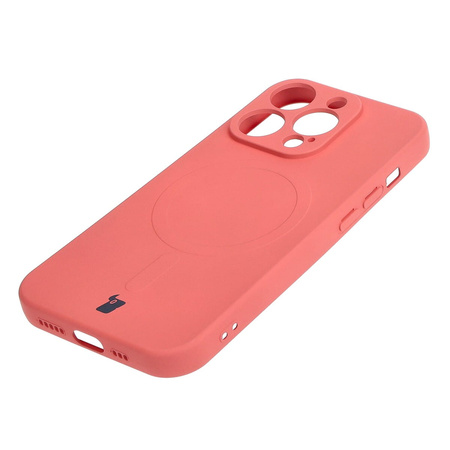 Etui silikonowe z pierścieniem magnetycznym Bizon Case Silicone Magnetic do iPhone 15 Pro, brudnoróżowe