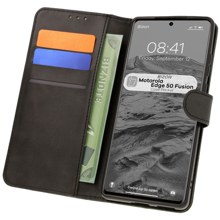 Etui z klapką Bizon Case Pocket do Motorola Edge 50 Fusion, czarne