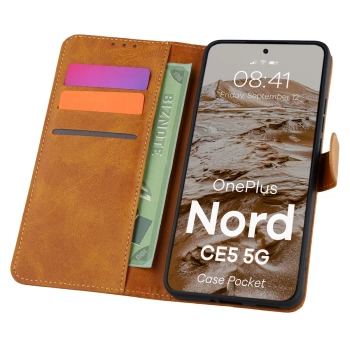 Etui z klapką Bizon Case Pocket do OnePlus Nord CE5 5G, brązowe