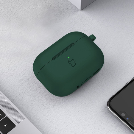 Silikonowe etui z karabińczykiem Bizon Case Headphone Silicone do AirPods 4, ciemnozielone