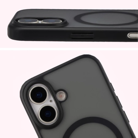 Etui z pierścieniem magnetycznym + szkło hartowane Bizon MatteO Pack do iPhone 17, przydymione-czarne
