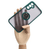 Etui z uchwytem na palec Bizon Case Hybrid Ring do Galaxy A24 4G, przydymione z ciemnozieloną ramką