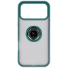 Etui z uchwytem na palec Bizon Case Hybrid Ring do iPhone 17 Pro Max, przydymione z ciemnozieloną ramką