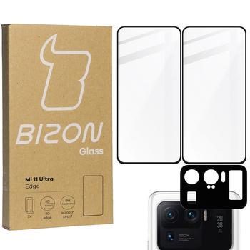 Szkło hartowane Bizon Glass Edge 3D - 2 sztuki + ochrona na obiektyw, Xiaomi Mi 11 Ultra, czarne