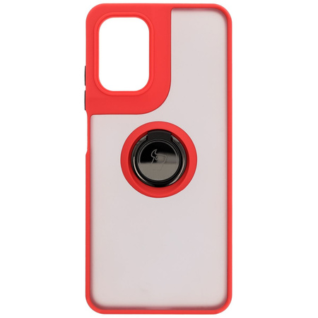 Etui z uchwytem na palec Bizon Case Hybrid Ring do Motorola Moto G05 / E15, przydymione z czerwoną ramką