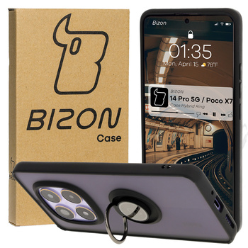 Etui z uchwytem na palec Bizon Case Hybrid Ring do Xiaomi Redmi Note 14 Pro 5G / Poco X7, przydymione z czarną ramką